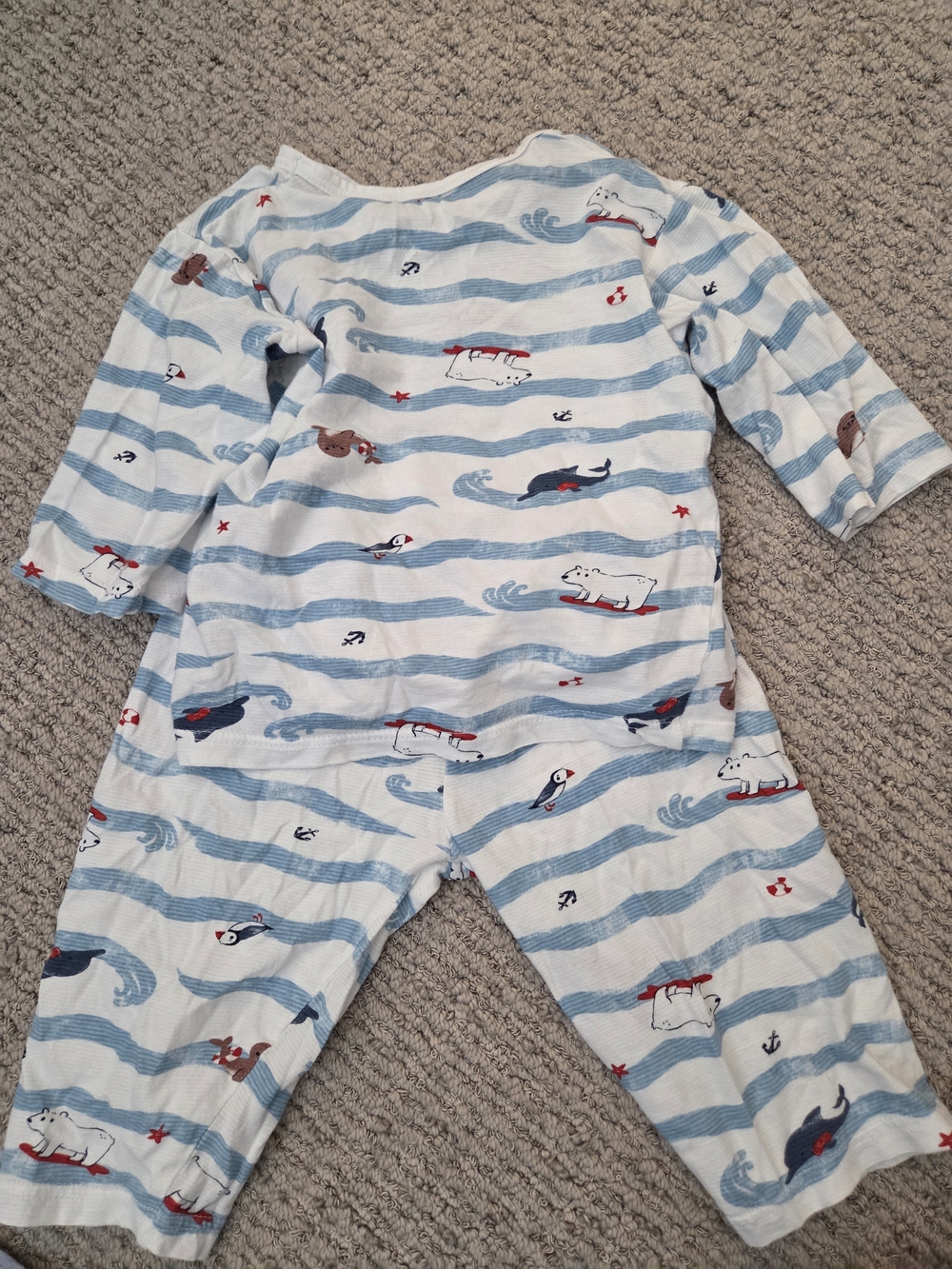Kids Blue Striped One-Piece Pajamas  100% Cotton Size 5yo Made In Korea